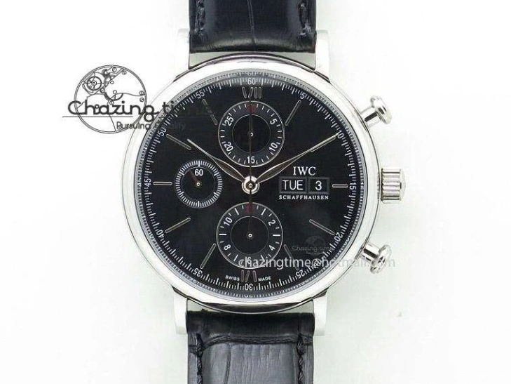 MIROTIME 1224 Fashionable Portofino IW458101 Diamond Bezel SS MK 1:1 Best Edition Blue Dial On Blue Leather Strap MIYOTA 7169